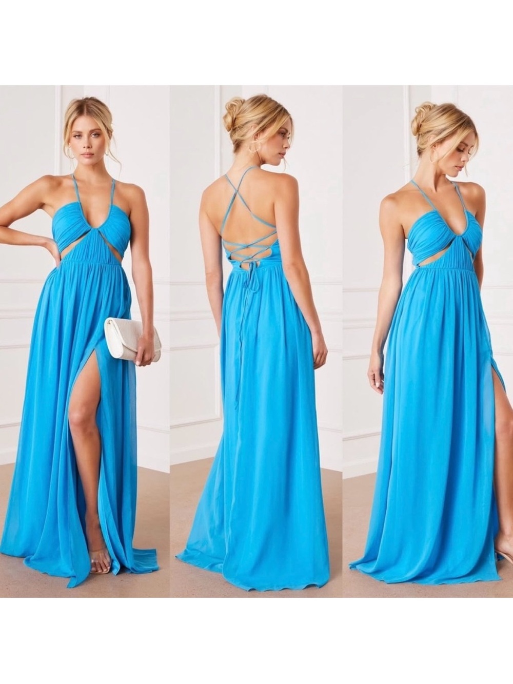 Maniju Cut-Out Blue Maxi Dress Size Small